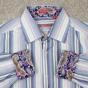 Report Collection Flip Cuff Shirt Mens Medium Blue/Pink/Purple Original's Cotton